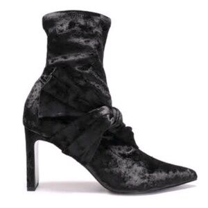 Sigerson Morrison Velvet Sock Booties Heels Bow Detail Black Point Toe